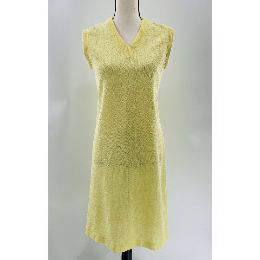 LF Petite Vintage Sunshine Yellow Knit Sleeveless Below Knee Sheath Dress